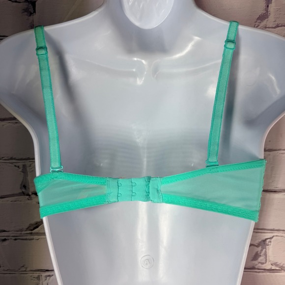 Victoria's Secret PINK Bra 32DD Teal Lace Push Up Underwire Floral Padded Charm - Picture 5 of 9